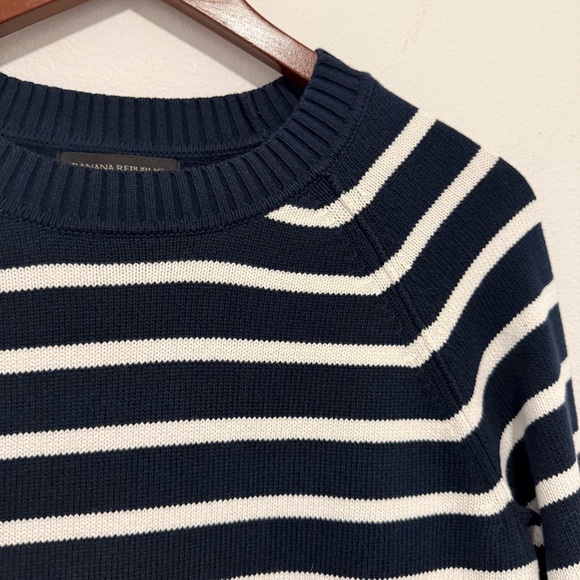 Banana Republic Rounded Neck Cotton Sweater Navy & White Stripe Medium - Picture 3 of 7